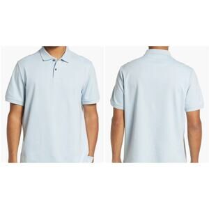 NORDSTROM Men's Tech Smart Short Sleeve Cotton Stretch Polo Shirt Light Blue S